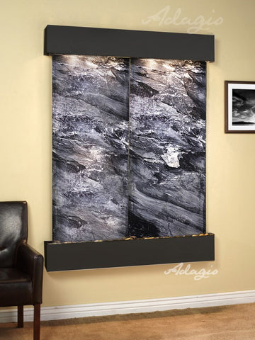 Wall Fountain - Majestic River - Black Spider Marble - Blackened Copper - Squared - mrs15072