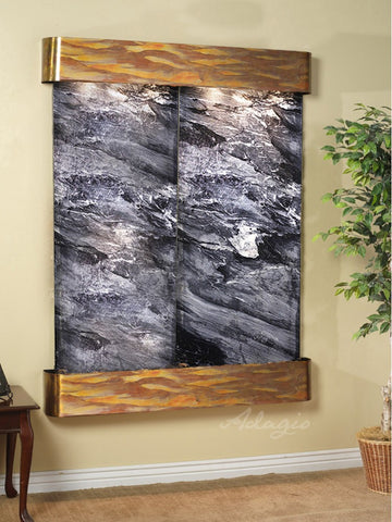 Wall Fountain - Majestic River - Black Spider Marble - Rustic Copper - Rounded - mrr1007