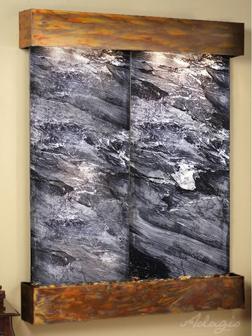 Wall Fountain - Majestic River - Black Spider Marble - Rustic Copper - Squared - MRS1007