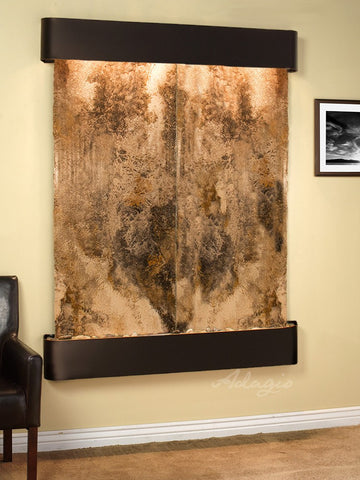 Wall Fountain - Majestic River - Magnifico Travertine - Blackened Copper - Rounded - mrr1508