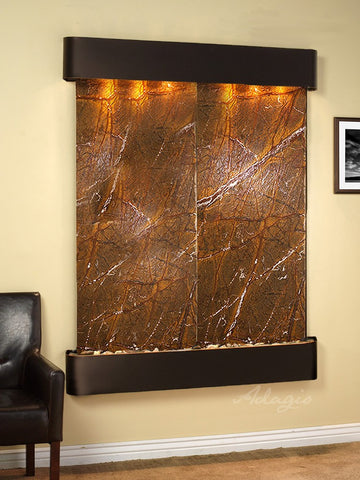 Wall Fountain - Majestic River - Rainforest Brown Marble - Blackened Copper - Rounded - mrr1506