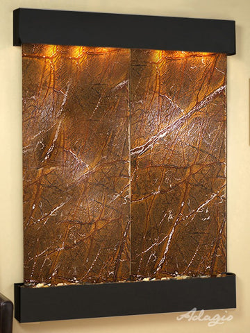 Wall Fountain - Majestic River - Rainforest Brown Marble - Blackened Copper - Squared - mrs15063