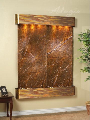 Wall Fountain - Majestic River - Rainforest Brown Marble - Rustic Copper - Rounded - mrr1006