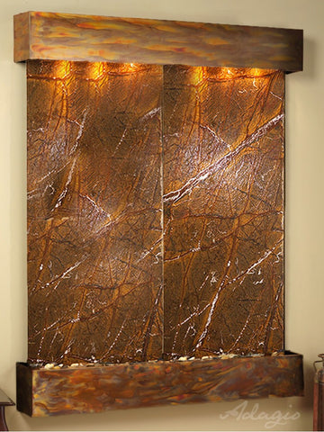 Wall Fountain - Majestic River - Rainforest Brown Marble - Rustic Copper - Squared - MRS1006