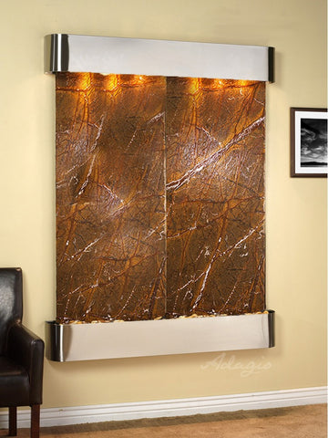 Wall Fountain - Majestic River - Rainforest Brown Marble - Stainless Steel - Rounded - mrr2006