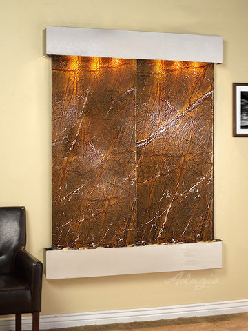 Wall Fountain - Majestic River - Rainforest Brown Marble - Stainless Steel - Squared - MRS2006