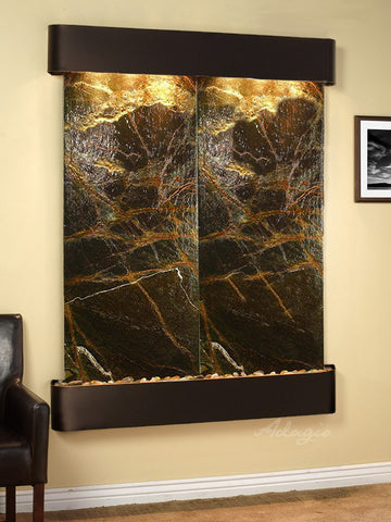 Wall Fountain - Majestic River - Rainforest Green Marble - Blackened Copper - Rounded - mrr1505