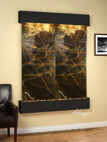 Wall Fountain - Majestic River - Rainforest Green Marble - Blackened Copper - Rounded - mrs15052