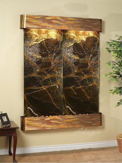 Wall Fountain - Majestic River - Rainforest Green Marble - Rustic Copper - Rounded - mrr1005