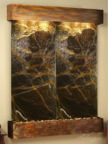 Wall Fountain - Majestic River - Rainforest Green Marble - Rustic Copper - Squared - MRS1005