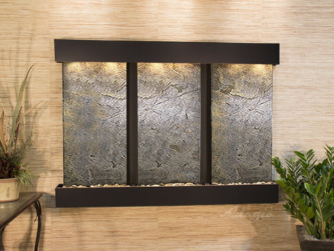 Wall Fountain - Olympus Falls - Green FeatherStone - Blackened Copper - Squared - ofs1512