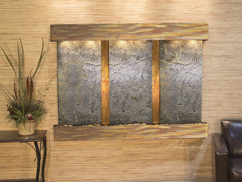 Wall Fountain - Olympus Falls - Green FeatherStone - Rustic Copper - Squared - ofs1012