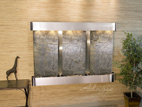 Wall Fountain - Olympus Falls - Green FeatherStone - Stainless Steel - Rounded - ofr2012