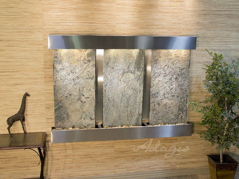 Wall Fountain - Olympus Falls - Green Slate - Stainless Steel - Squared - ofs2002