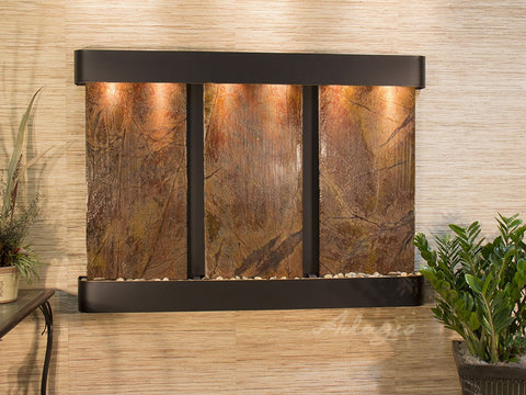 Wall Fountain - Olympus Falls - Rainforest Brown Marble - Blackened Copper - Rounded - ofr1506
