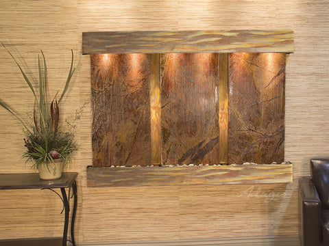 Wall Fountain - Olympus Falls - Rainforest Brown Marble - Rustic Copper - Squared - ofs1006