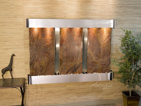 Wall Fountain - Olympus Falls - Rainforest Brown Marble - Stainless Steel - Rounded - ofr2006
