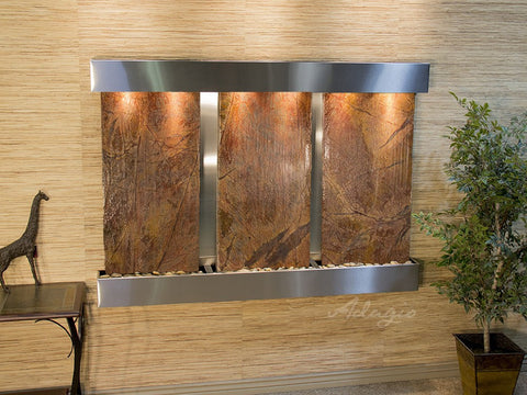 Wall Fountain - Olympus Falls - Rainforest Brown Marble - Stainless Steel - Squared - ofs2006