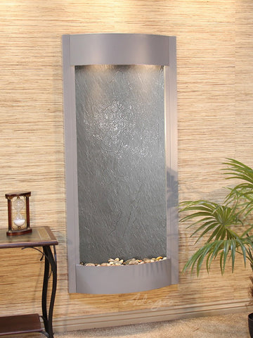 Wall Fountain - Pacifica Waters - Black FeatherStone - Silver Metallic - pwa4511