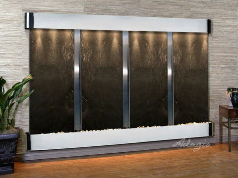 Wall Fountain - Regal Falls - Black FeatherStone - Stainless Steel - Rounded - rfr20112