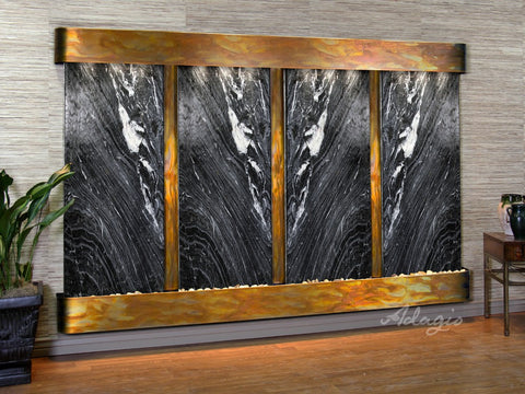 Wall Fountain - Regal Falls - Black Spider Marble - Rustic Copper - Rounded - rfr10072