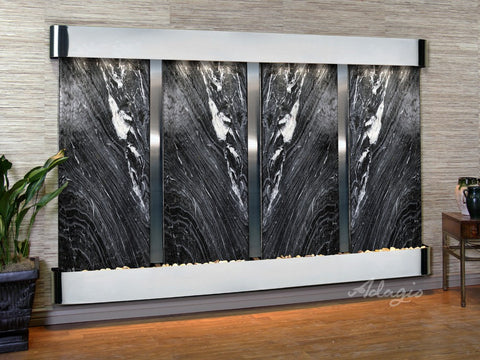 Wall Fountain - Regal Falls - Black Spider Marble - Stainless Steel - Rounded - rfr20072