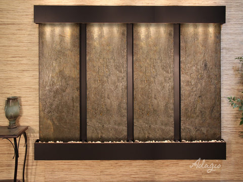 Wall Fountain - Regal Falls - Green FeatherStone - Blackened Copper - Squared - rfs15122