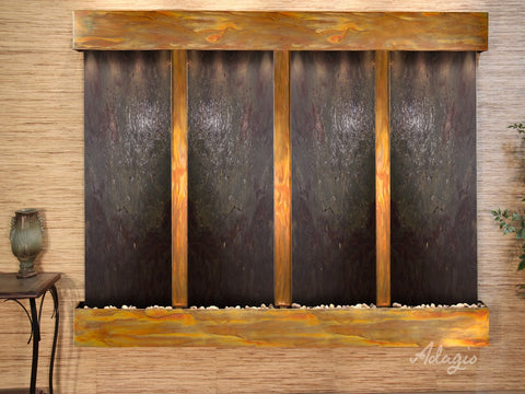 Wall Fountain - Regal Falls - Multi-Color FeatherStone - Rustic Copper - Squared - rfs10142