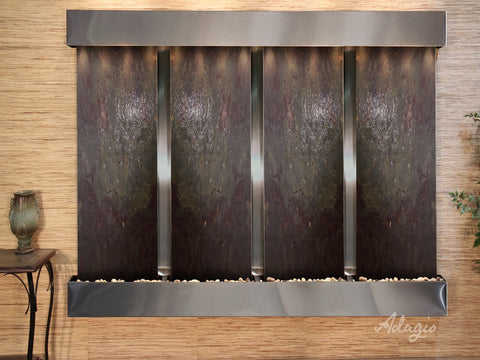 Wall Fountain - Regal Falls - Multi-Color FeatherStone - Stainless Steel - Squared - rfs20142