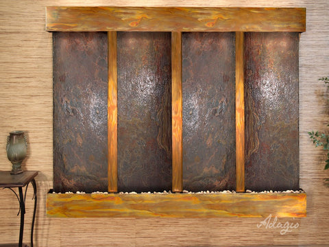 Wall Fountain - Regal Falls - Multi-Color Slate - Rustic Copper - Squared - rfs10042