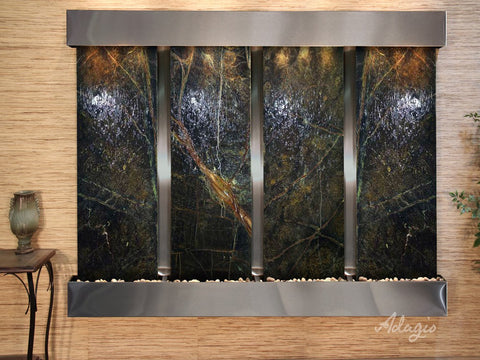 Wall Fountain - Regal Falls - Rainforest Green Marble - Stainless Steel - Squared - rfs20052