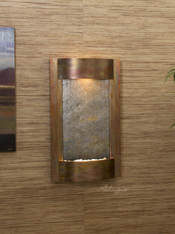 Wall Fountain - Serene Waters - Green FeatherStone - Rustic Copper - swa1012