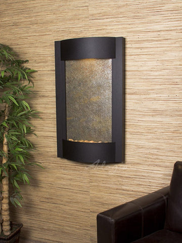 Wall Fountain - Serene Waters - Green FeatherStone - Textured Black - swa17122