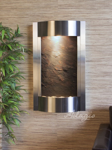 Wall Fountain - Serene Waters - Multi-Color FeatherStone - Stainless Steel - swa20142