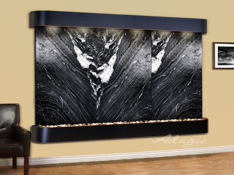 Wall Fountain - Solitude River - Black Spider Marble - Blackened Copper - Rounded - srr15072