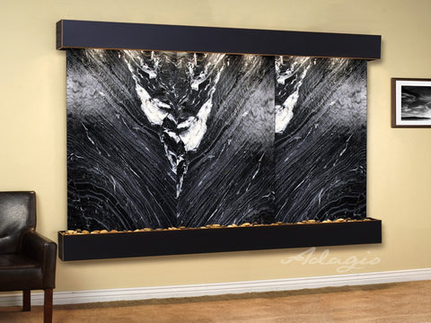 Wall Fountain - Solitude River - Black Spider Marble - Blackened Copper - Squared - srs15072