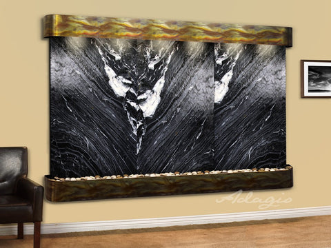Wall Fountain - Solitude River - Black Spider Marble - Rustic Copper - Rounded - srr1007a