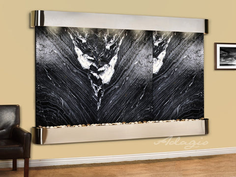 Wall Fountain - Solitude River - Black Spider Marble - Stainless Steel - Rounded - srr20072