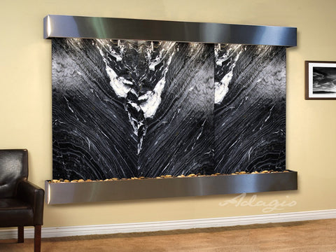 Wall Fountain - Solitude River - Black Spider Marble - Stainless Steel - Squared - srs20072