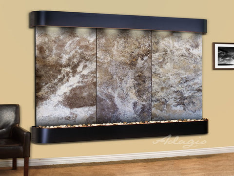 Wall Fountain - Solitude River - Magnifico Travertine - Blackened Copper - Rounded - srr15082