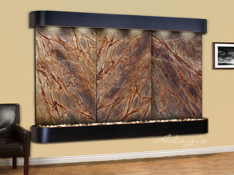 Wall Fountain - Solitude River - Rainforest Brown Marble - Blackened Copper - Rounded - srr15062
