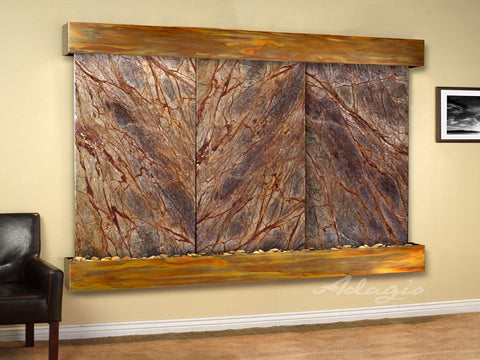 Wall Fountain - Solitude River - Rainforest Brown Marble - Rustic Copper - Squared - srs10062