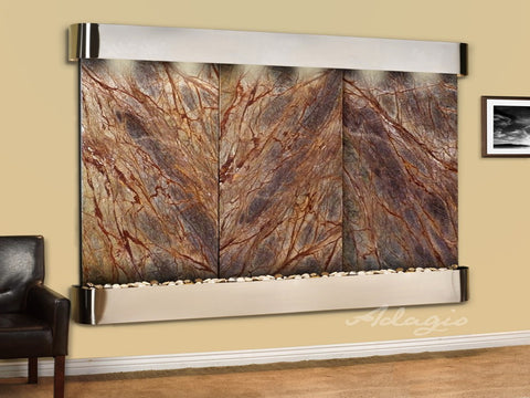Wall Fountain - Solitude River - Rainforest Brown Marble - Stainless Steel - Rounded - srr20062