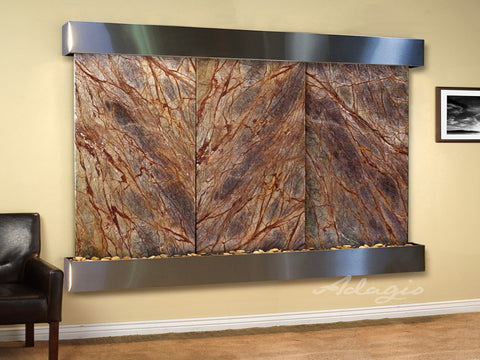 Wall Fountain - Solitude River - Rainforest Brown Marble - Stainless Steel - Squared - srs20062