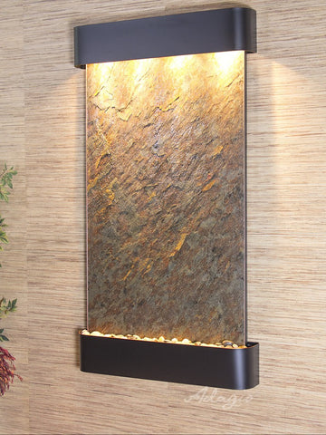 Wall Fountain - Summit Falls - Green FeatherStone - Blackened Copper - Rounded - sfr1512