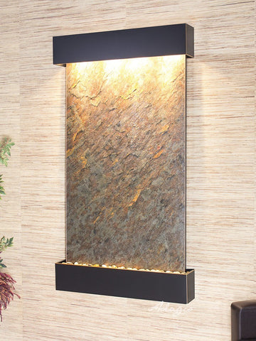 Wall Fountain - Summit Falls - Green FeatherStone - Blackened Copper - Squared - sfs1512