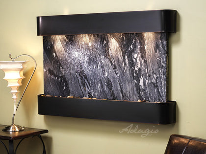 Wall Fountain - Sunrise Springs - Black Spider Marble - Blackened Copper - Rounded - ssr1507