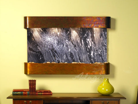 Wall Fountain - Sunrise Springs - Black Spider Marble - Rustic Copper - Rounded - ssr1007