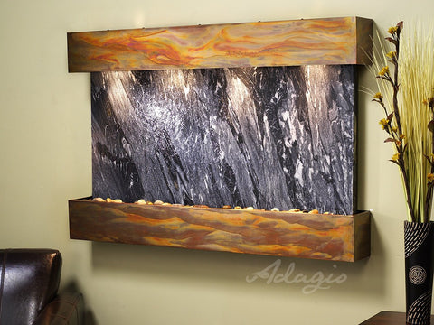 Wall Fountain - Sunrise Springs - Black Spider Marble - Rustic Copper - Squared - sss1007