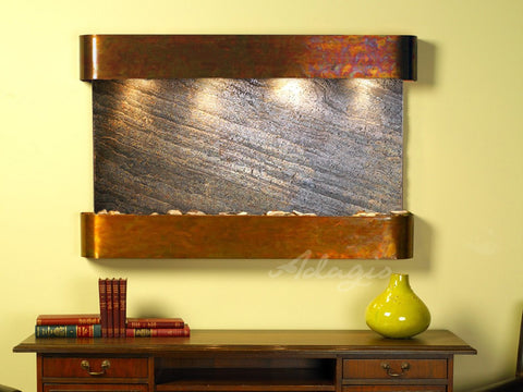 Wall Fountain - Sunrise Springs - Green FeatherStone - Rustic Copper - Rounded - ssr1012